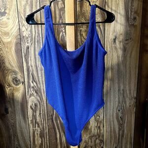 Abercrombie & Fitch ’90s Scoopneck One-Piece Swimsuit – Blue – Size XL